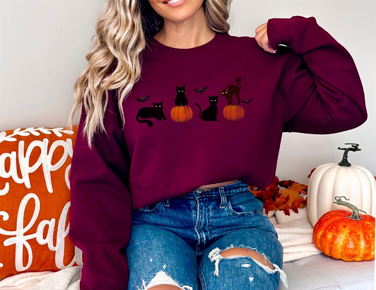 Colorful Colors Halloween Cat Shirt Cat Sweatshirt Cat Shirt Lover Halloween Season Gifted Shirt Plus Size Up To 5xl