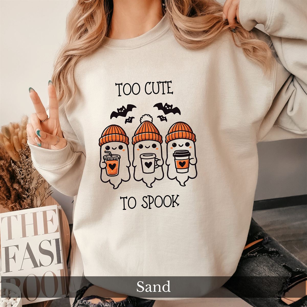 Cute Ghost Sweatshirt Halloween Trick Or Treat Witching Hour Happy Halloween Sweater Women Halloween Gift Sweatshirt Autumn Ghost Plus Size Up To 5xl