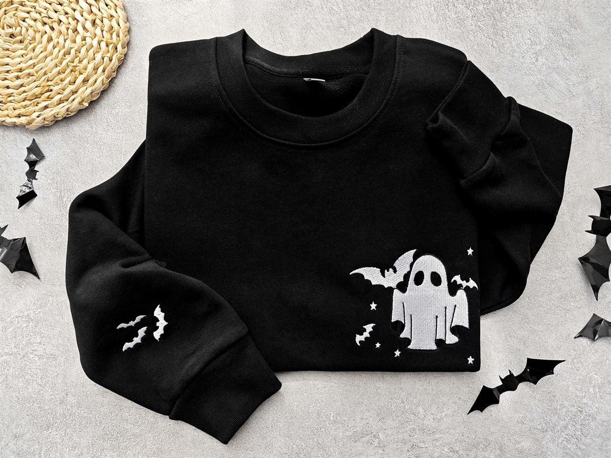 Ghost Embroidered Sweatshirt Little Ghost Bat Shirt Halloween Sweatshirt Halloween Embroidered Sweatshirt Ghost Sweatshirtspooky Season -trungten- Zupo0 Full Size Up To 5xl