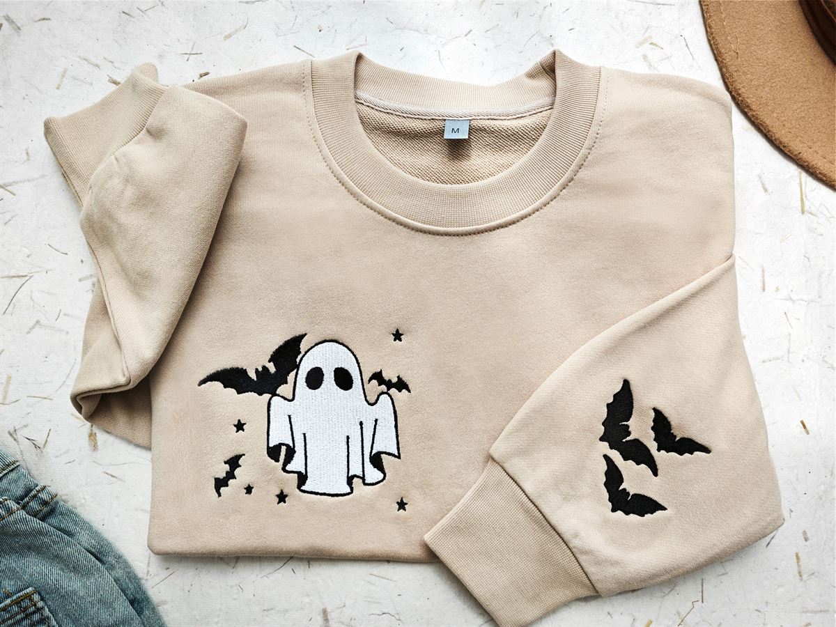 Ghost Embroidered Sweatshirt Little Ghost Bat Shirt Halloween Sweatshirt Halloween Embroidered Sweatshirt Ghost Sweatshirtspooky Season Size Up To 5xl