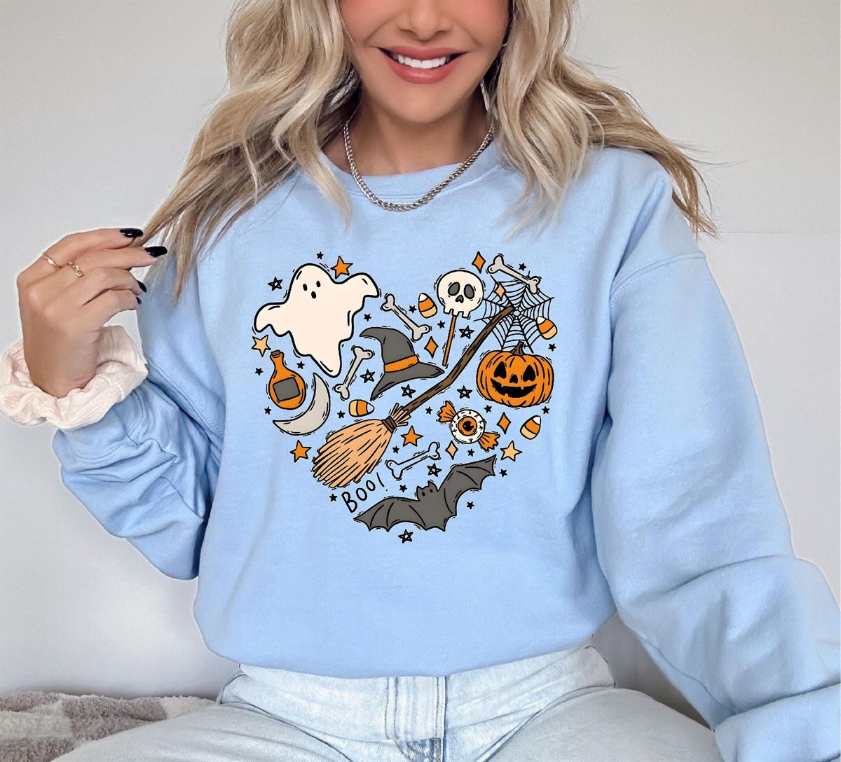 Halloween Heart Sweatshirt Halloween Boo Shirt Ghost Sweatshirt Halloween Gift Halloween Costume Fall Sweater Spooky Season Full Size Up To 5xl