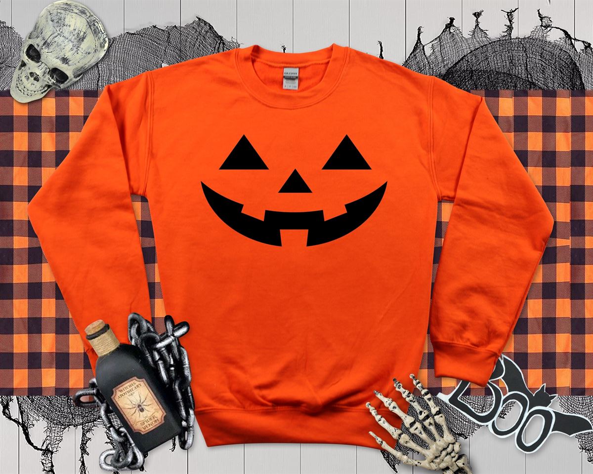 Halloween Pumpkin Face Sweatshirt Matching Halloween Pumpkin Costume Autumn Jumper Ladies Unisex Fall Sweatshirt Halloween Gift For Kids Full Size Up To 5xl