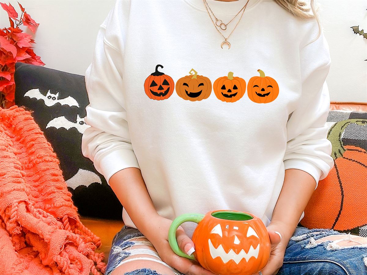 Halloween Pumpkin Sweatshirts Winking Pumpkins Printed Sweater Halloween Jumper Spooky Season Outfits Family Halloween Night Party Gifts Plus Size Up To 5xl