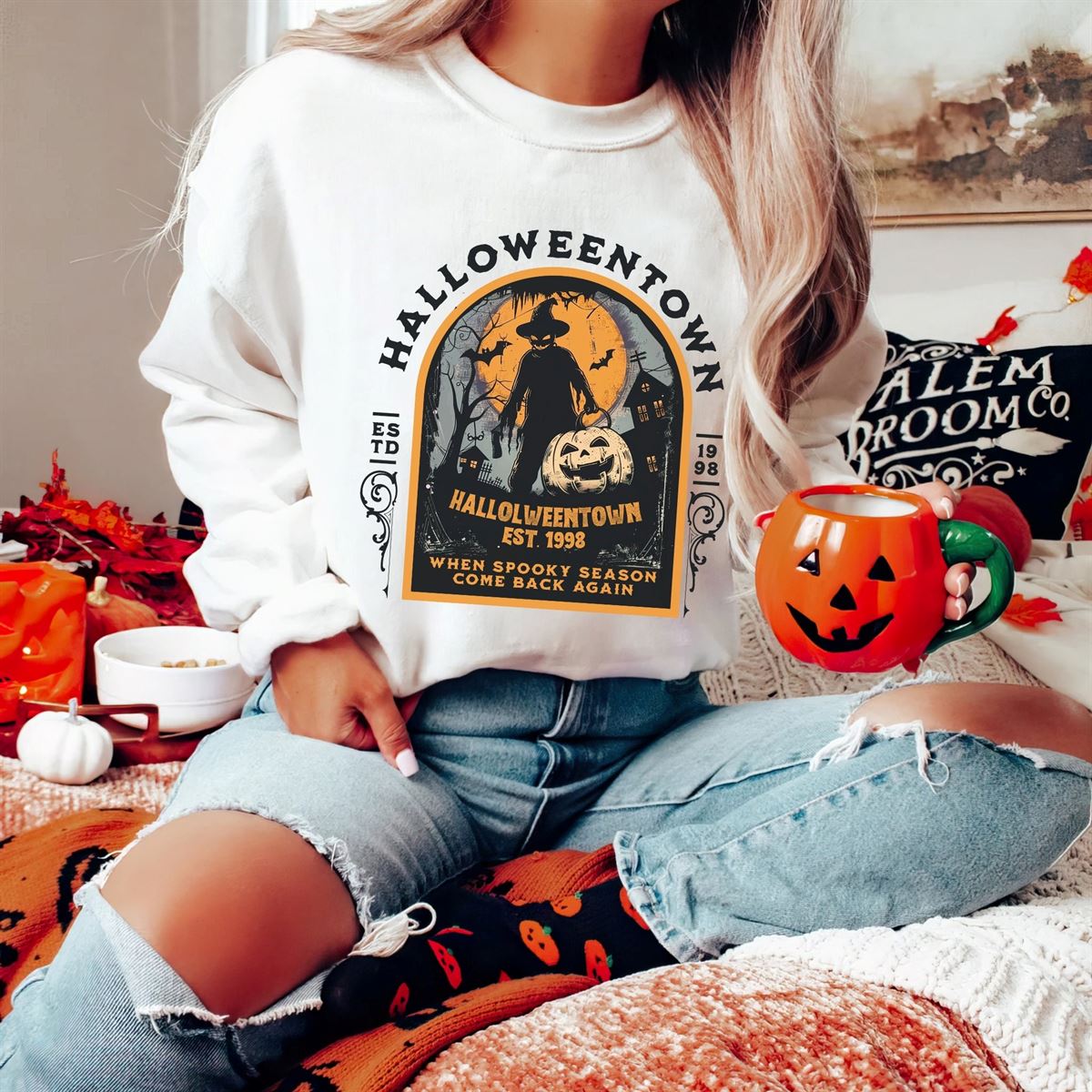 Halloweentown Sweatshirt Fall Sweatshirt Pumpkin Shirt Halloween Crewneck Spooky Season Vintage Halloween Hoodie -trungten- Q907u Size Up To 5xl