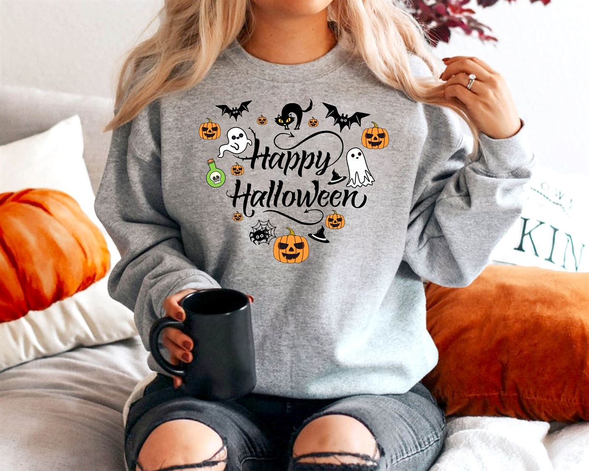 Happy Halloween Witches Sweatshirt Halloween Costume Womens Costumes Trick Or Treat Halloween Sweatshirt Casual Sweatshirts Gray Plus Size Up To 5xl