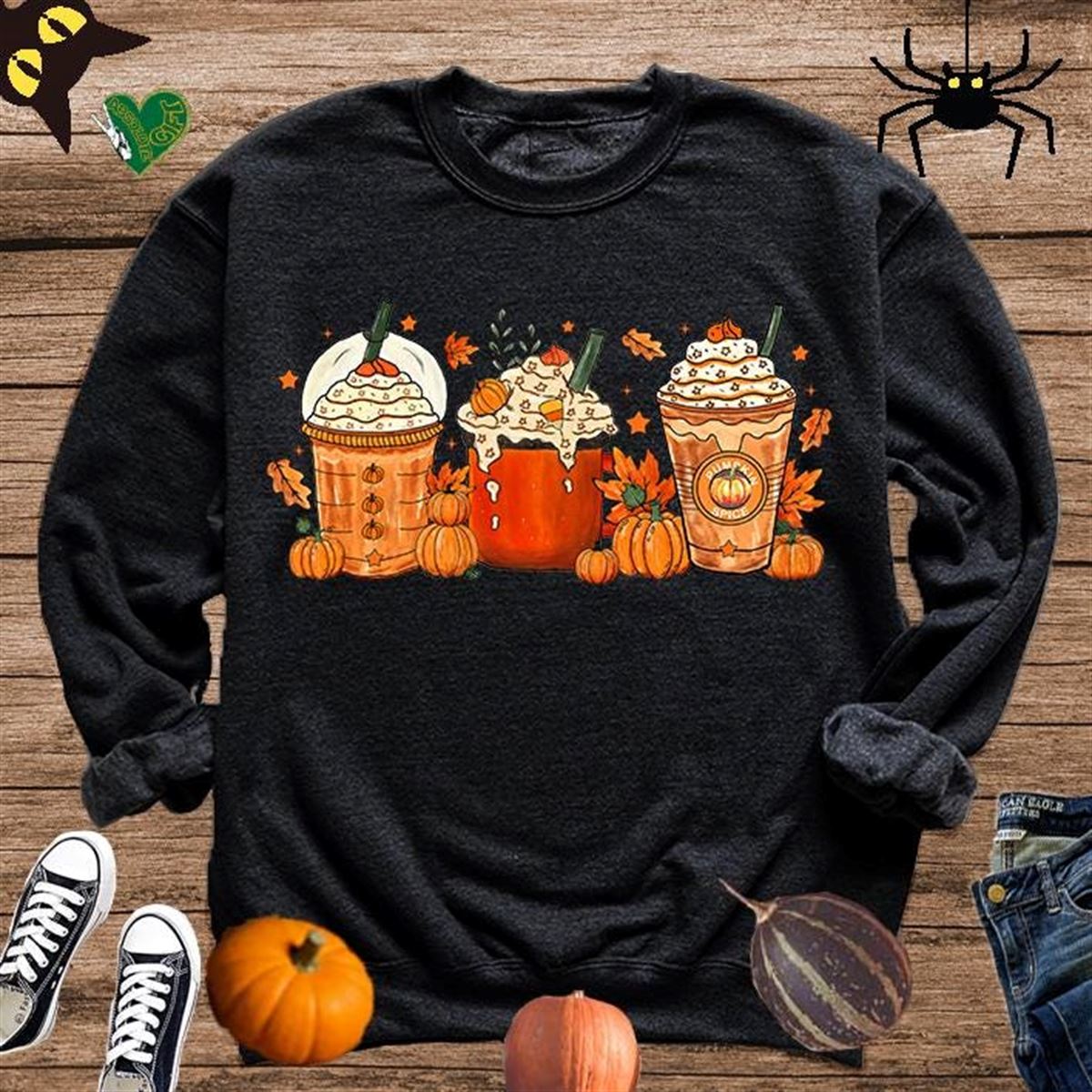 Pumpkin Sweatshirt Halloween Sweatshirt Horror Scar Fall Coffee Latte Jumper Coffee Lover Jumperspooky Vibes Cute Boogift For Mum1203 Size Up To 5xl