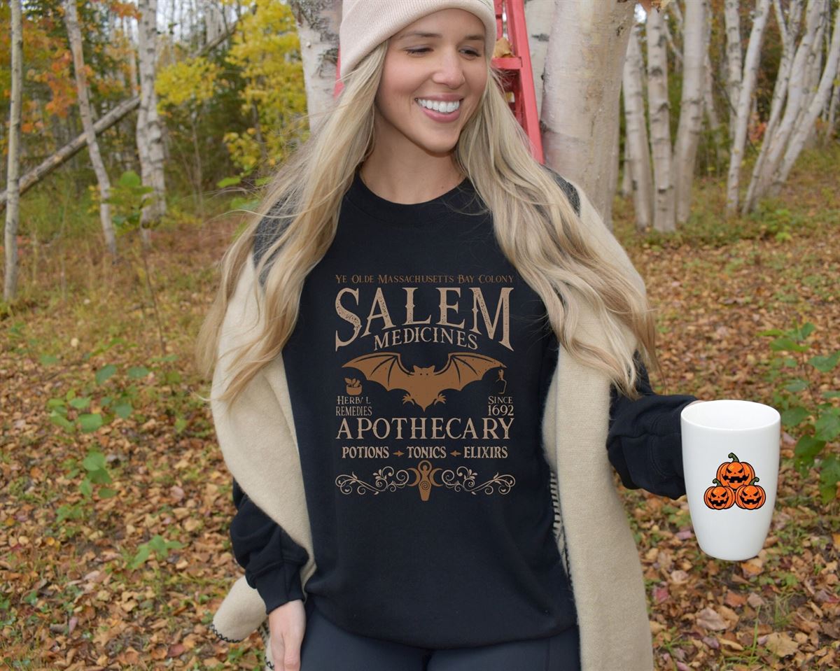 Salem Apothecary Halloween Sweatshirt Retro Style Halloween Tee Salem Witches Shirt Salem Sweatshirt Salem 1692 Hoodie Holloween Gift Full Size Up To 5xl