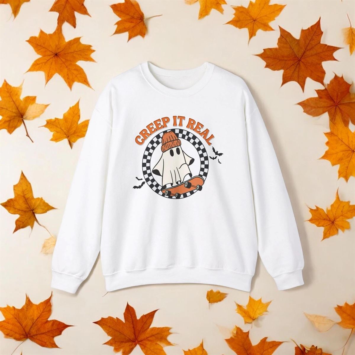 Skating Ghost Halloween Sweatshirt – Halloween Sweater + Mug And Coaster Spooky Fall Clothing Unisex Sweater Halloween Gift Idea Full Size Up To 5xl