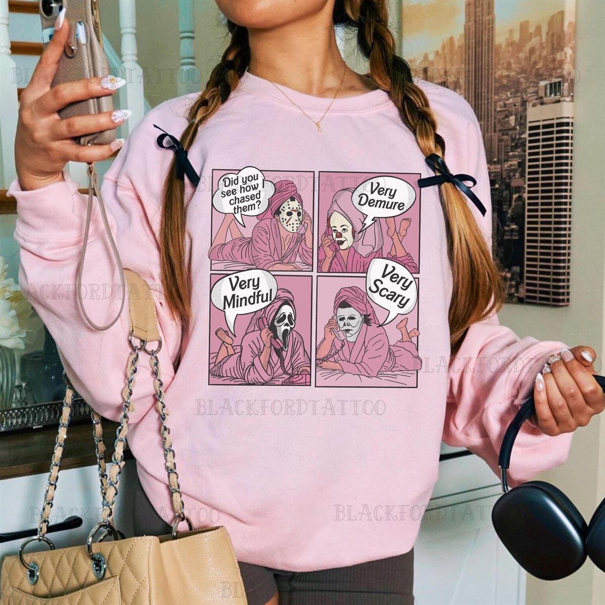 Very Demure Funny Halloween Sweatshirt Horror Movie Gifts Pink Halloween Spooky Season Trending Fall Clothing Monster Shirt Boo Sheet Scream -trungten- 1qm3z Full Size Up To 5xl